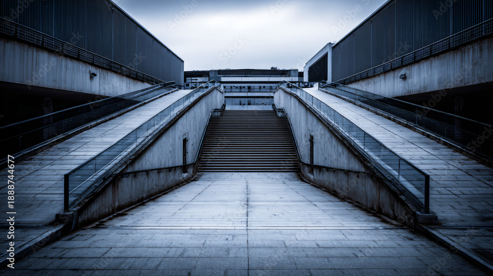 Fototapeta premium Empty Exterior Ramp with Perspective Lines