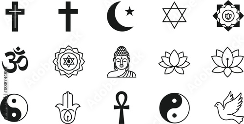 Buddhist Religious Symbols on White Background