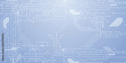 Abstract tech background featuring circuit patterns and blue chip design. Digital board texture with electronic lines for futuristic data concepts. Digital technology