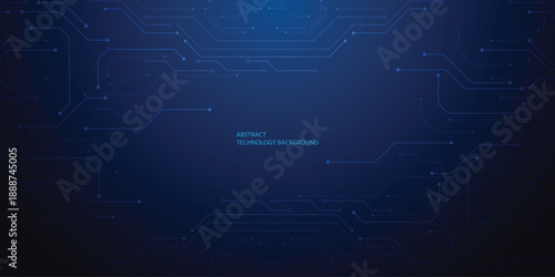 Abstract tech background featuring circuit patterns and blue chip design. Digital board texture with electronic lines for futuristic data concepts. Digital technology