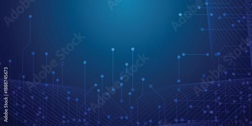 Abstract tech background featuring circuit patterns and blue chip design. Digital board texture with electronic lines for futuristic data concepts.
