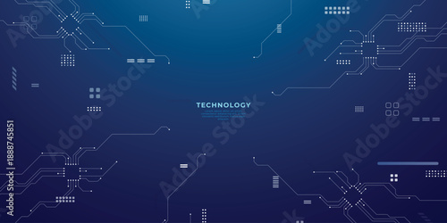 Abstract tech background featuring circuit patterns and blue chip design. Digital board texture with electronic lines for futuristic data concepts