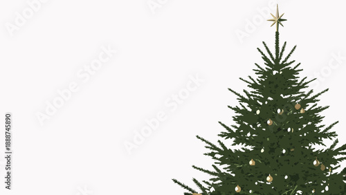 Christmas Tree with Star and Lights on White Background.
