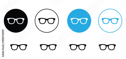 Eyeglasses Icon Set - Glasses Sunglasses Vision Optical Spectacles Vector Collection,Glasses set.Sunglasses silhouettes.Glasses frames icon collection.Fashion eyeglasses icons.Different shapes frame