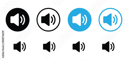 Volume Sound Speaker Icon Set - Audio Voice Music Button Vector Collection,Sound volume icons set vector illustration, Speaker Set Icon, Sound Icon, Volume level icons increases and decreases