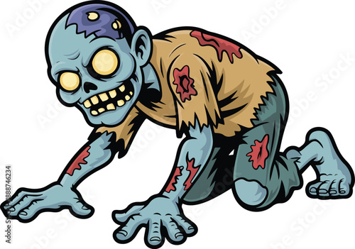 Cute Creepy Zombie Cartoon Illustration Set Crawling Undead for Halloween