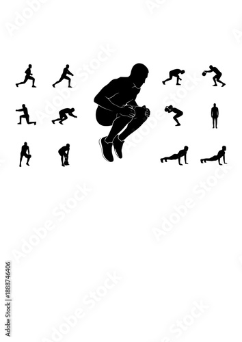 High Intensity Interval Training HIIT Silhouette, Athlete Tuck Jump Exercise, Explosive Power and Cross Training Fitness Vector