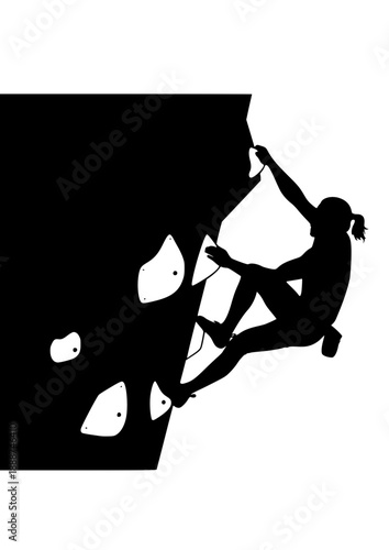 Indoor Bouldering Climber Silhouette, Rock Climbing Gym Athlete, Strength and Problem Solving Sport Training Vector Design