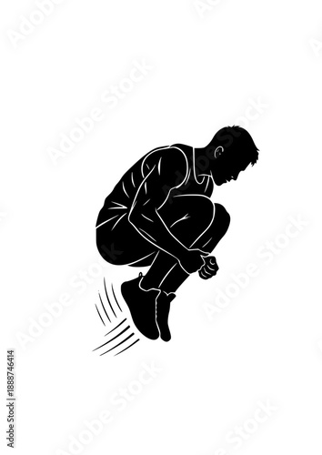 High Intensity Interval Training HIIT Silhouette, Athlete Tuck Jump Exercise, Explosive Power and Cross Training Fitness Vector