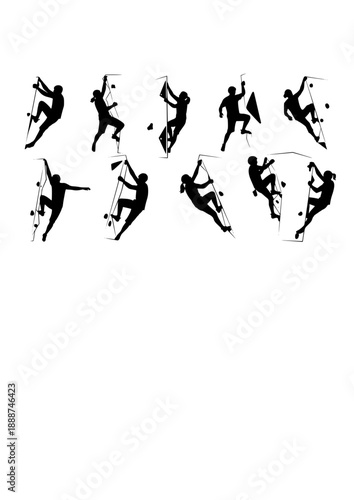 Indoor Bouldering Climber Silhouette, Rock Climbing Gym Athlete, Strength and Problem Solving Sport Training Vector Design