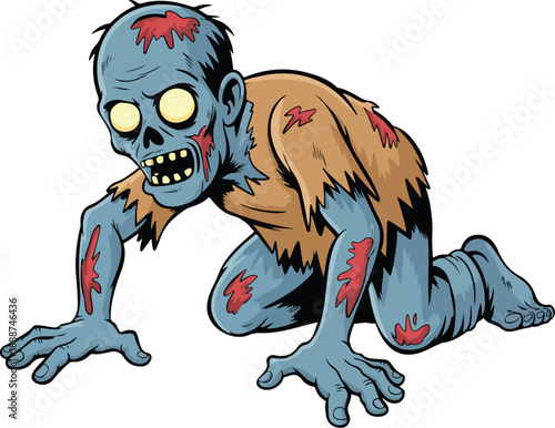 Cute Creepy Zombie Cartoon Illustration Set Crawling Undead for Halloween