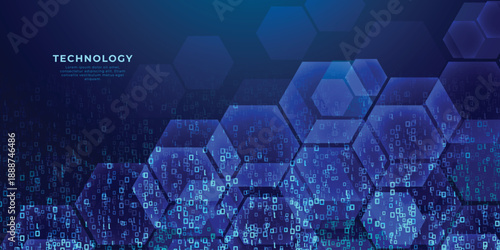 Abstract tech background featuring circuit patterns and blue chip design. Digital board texture. Abstract white and blue hexagon background.
