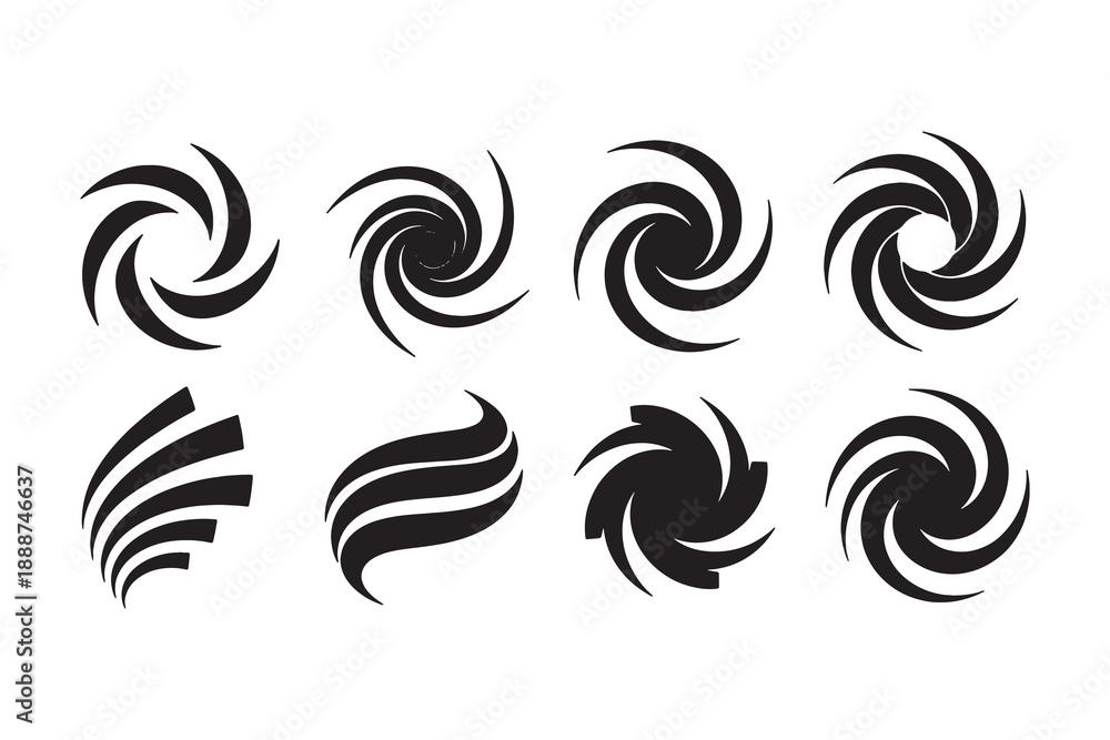 Fototapeta premium Abstract black swirl and dynamic stripe vector shapes set