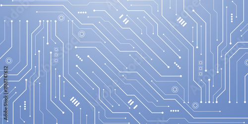 Thin circuit trace lines in white on a dark technology background. Abstract digital tech bg. Electronics and computer technology concept. Chip and circuit board.
