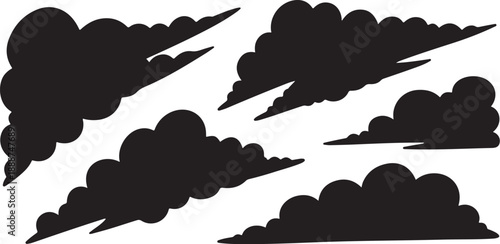 Black Cloud Silhouettes on White Background Illustration Set