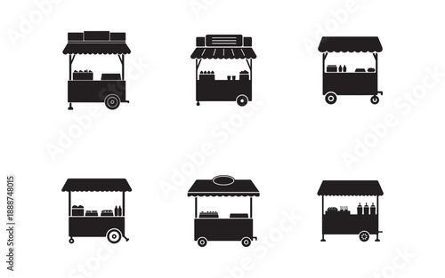 Six Food Cart Icons for Street Vendors