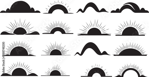 Collection of various sunrise and sunset icon designs