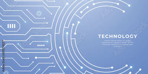 circular portal with luminous circuit patterns radiating on digital tech backdrop. Blue neon frame featuring HUD interface, cyber elements, and electronic board aesthetics.