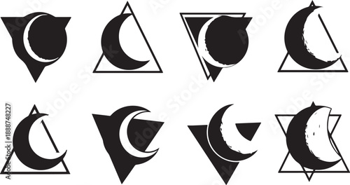 Geometric shapes with crescent moon and triangle designs