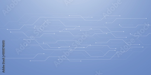 white circuit board design with electronic chip components and data lines creating futuristic tech pattern on dark digital background. Digital technology