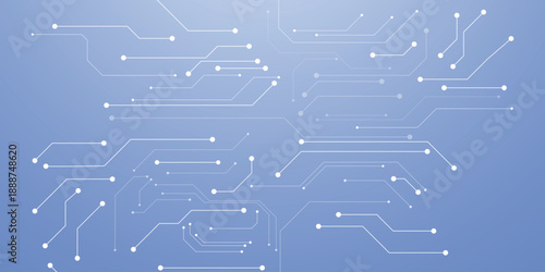 white circuit board design with electronic chip components and data lines creating futuristic tech pattern on dark digital background. Digital technology