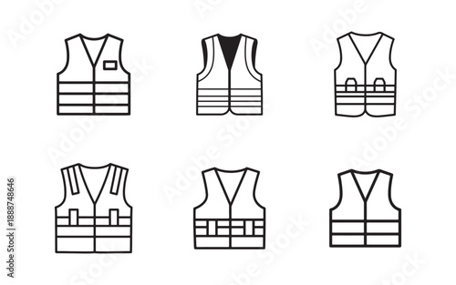 Six types of safety vests isolated on transparent background