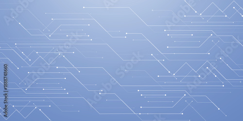 white circuit board design with electronic chip components and data lines creating futuristic tech pattern on dark digital background. Digital technology