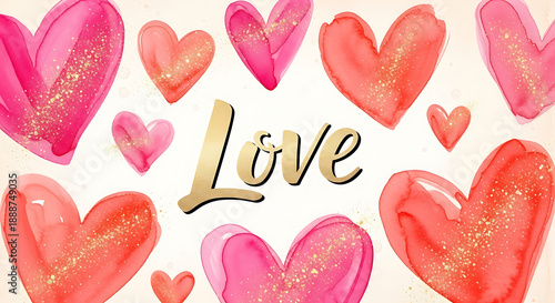 A vibrant collection of hearts and the word love surrounded by affection symbols