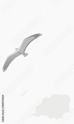 Osprey soaring gracefully in a minimalist monochrome landscape.