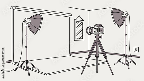 Photography Studio Setup with Camera Lights and Backdrop.