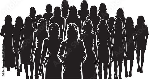 Silhouette of a group of women standing together united