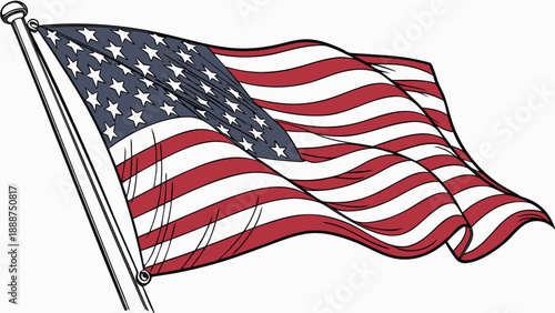 Waving American Flag Illustration with Stars and Stripes.