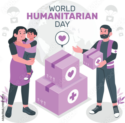 People delivering aid packages to families in need on World Humanitarian Day