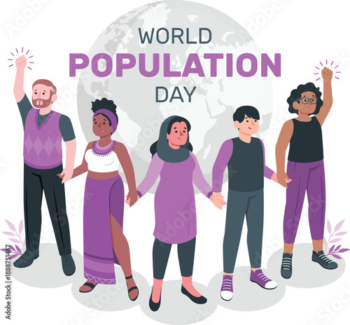 Diverse group of people celebrating World Population Day together on a global scale