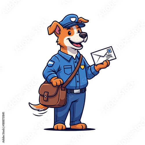 Cartoon Dog Postal Worker Delivering Mail.