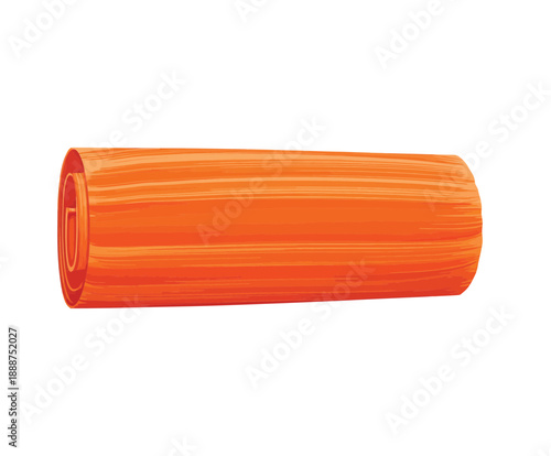 Rolled orange yoga mat with textured stripes on a white background
