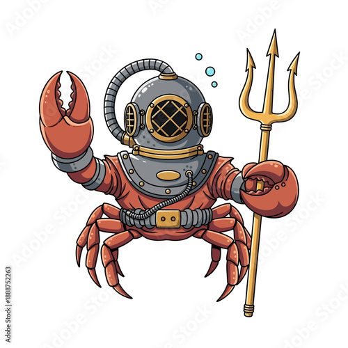 Crab Wearing Diving Suit and Trident.