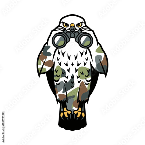 Eagle with Binoculars Camouflage Illustration.