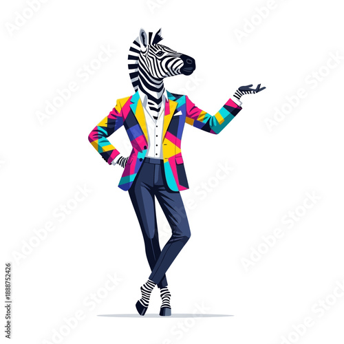 Man Wearing Zebra Mask and Colorful Suit.