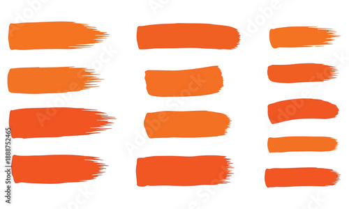 Collection of orange brush strokes on a white background paint texture