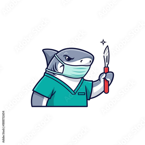 Shark Wearing Medical Mask Holding Scalpel.