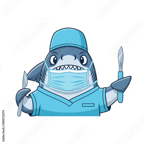 Shark Wearing Surgical Mask and Scrubs.