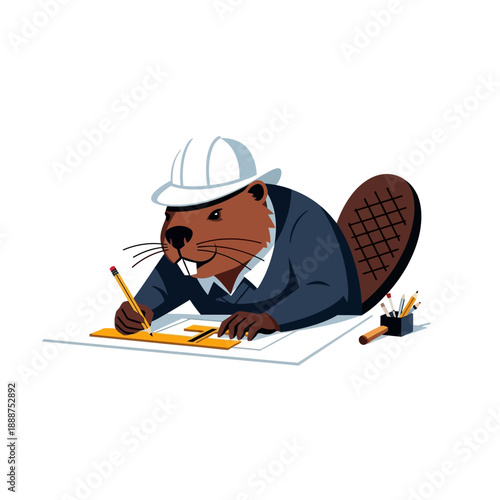 Beaver in Suit Drawing on Paper.