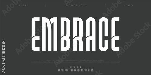 Embrace, Creative digital modern minimal logo alphabet font. Typography abstract minimalist sans serif typeface technology, electronic, sport, music, creative logos fonts. vector illustration
