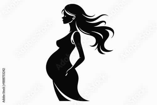 pregnant woman line art silhouette vector illustration