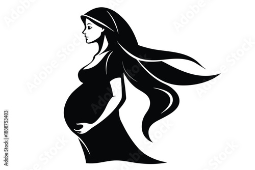 pregnant woman line art silhouette vector illustration