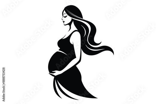 pregnant woman line art silhouette vector illustration