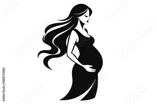 pregnant woman line art silhouette vector illustration