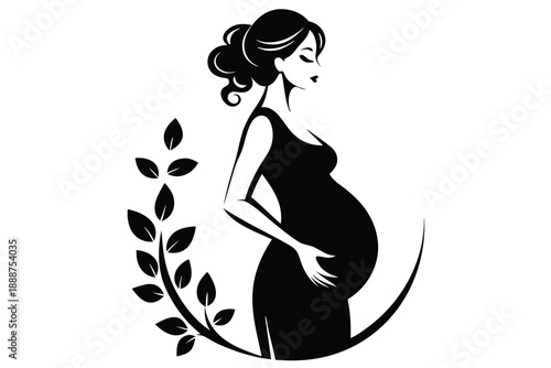 pregnant woman line art silhouette vector illustration