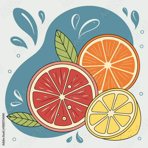 Vibrant Citrus Slices with Water Splashes Illustration
